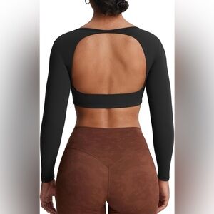 Workout Long Sleeve Crop Tops for Women Clarissa Backless